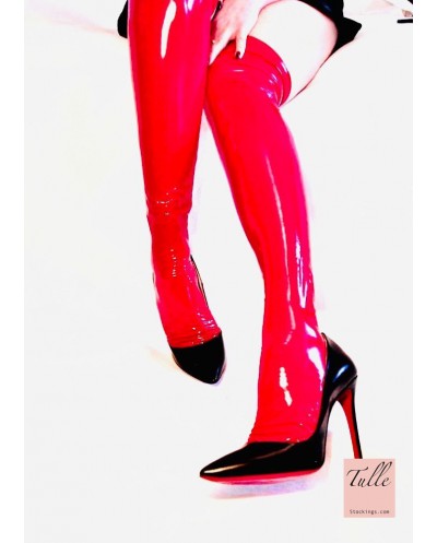 Pończochy lateksowe czerwone Tulle stockings Red Latex