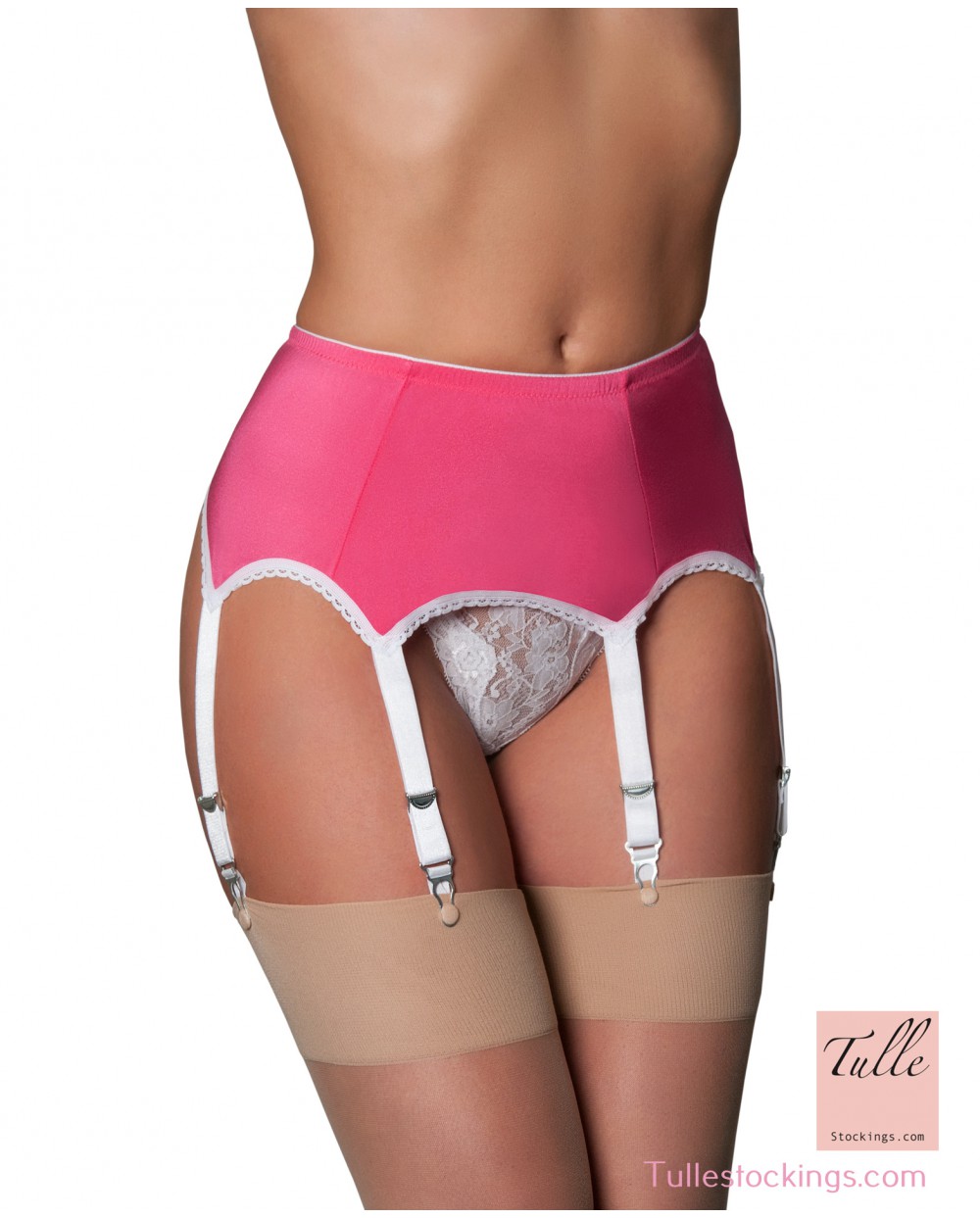 6 Strap Pink/White  Suspender Belt