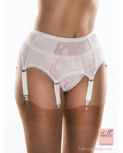6 strap suspender belt lace front and sides WHITE